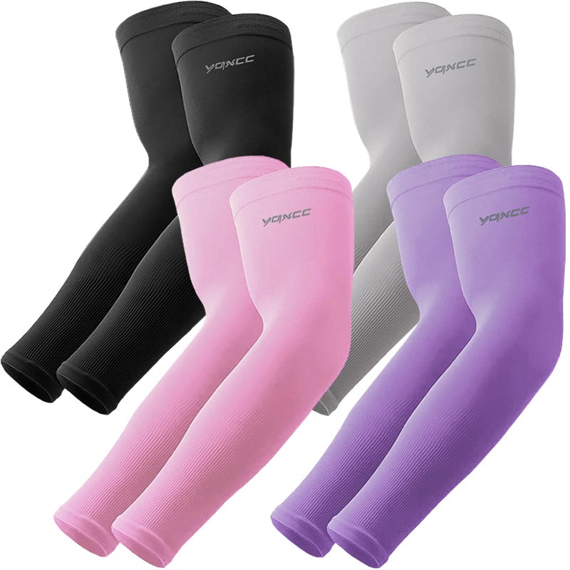 YQXCC 4 Pairs Arm Sleeves, Cooling UV Sun Protection Sports Compression Sleeves for Men Women, Golf Basketball Arm Sleeves - Image 1